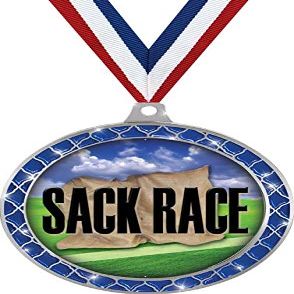 Sack Race Blue Trellis Medal Silver, 2.5" Sack Race Prizes, Kids Sack Race Trophy Medal Awards 50 Pack Prime