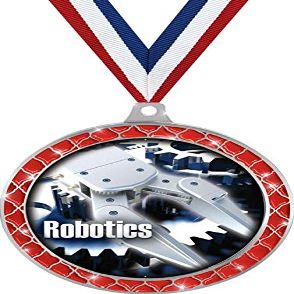Robotics Red Trellis Medal Silver, 2.5" Science STEM Computer Prizes, Kids Science Fair Trophy Medal Awards 100 Pack