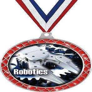 Robotics Red Trellis Medal Silver, 2.5" Science STEM Computer Prizes, Kids Science Fair Trophy Medal Awards 100 Pack
