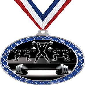 Bodybuilding Blue Trellis Medal Silver, 2.5" Weightlifting Prizes, Bodybuilder Trophy Medal Awards 100 Pack Prime