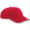 Beechfield Adults Unisex Authentic 5 Panel Piped Peak Cap (One Size) (Classic Red/Black/White) view 2