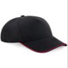 Beechfield Adults Unisex Authentic 5 Panel Piped Peak Cap (One Size) (Classic Red/Black/White) view 3