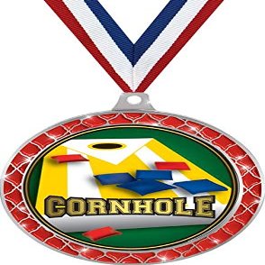 Cornhole Red Trellis Medal Silver, 2.5" Cornhole Prizes, Kids Cornhole Trophy Medal Awards 50 Pack