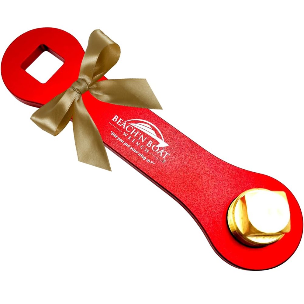 Elite Engineering USA BeachN Boat Drain Plug Wrench for 1/2 inch NPT Plug, Made in USA, Includes Spare Brass Plug, Red