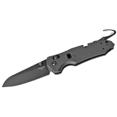 Hogue Trauma ABLE Lock First Response Tool 3.40" Bohler N680 Black Cerakote Sheepsfoot Blade, Peel-Ply Black G10 Handles w/ Strap Cutter & Glass Breaker, AXIS/Crossbar Lock - 34779