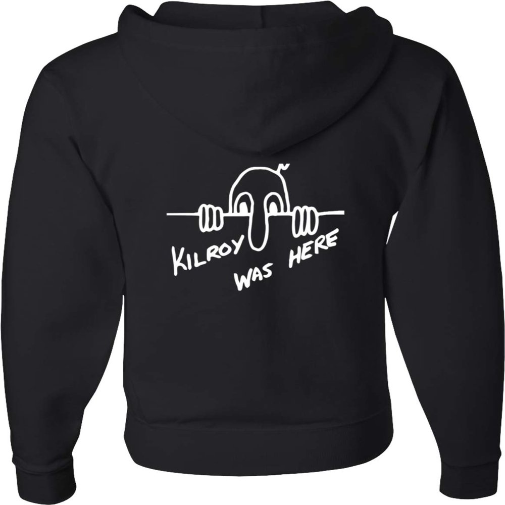 Buy Cool Shirts Kilroy was Here Full Zip Hoodie Back Print, Black Large