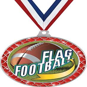 Flag Football Red Trellis Medal Silver, 2.5" Flag Football Prizes, Kids Flag Football Trophy Medal Awards 10 Pack Prime