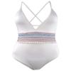Bar III Smocked Plunging One-Piece Swimsuit in White Multi (Large) view 1