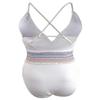 Bar III Smocked Plunging One-Piece Swimsuit in White Multi (Large) view 2