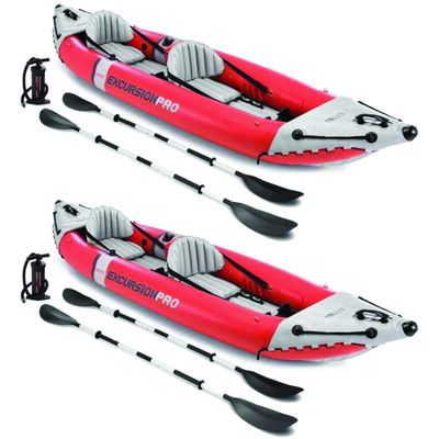 INTEX 68309EP Excursion Pro K2 Inflatable Kayak Set: Includes Deluxe 86in Kayak Paddles and High-Output Pump SuperTough PVC Adjustable Bucket Seat 2-Person 400lb Weight Capacity, 2-Pack