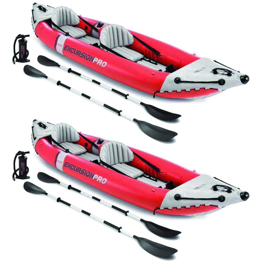 INTEX 68309EP Excursion Pro K2 Inflatable Kayak Set: Includes Deluxe 86in Kayak Paddles and High-Output Pump SuperTough PVC Adjustable Bucket Seat 2-Person 400lb Weight Capacity, 2-Pack