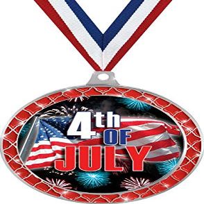 4th of July Red Trellis Medal Silver, 2.5" Fourth of July Prizes, Kids Holiday Trophy Medal Awards 100 Pack Prime
