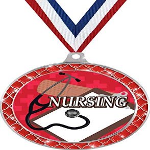 Nursing Red Trellis Medal Silver, 2.5" Nurse Prizes, Nurses Trophy Medal Awards 100 Pack Prime