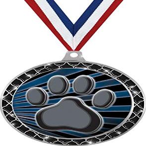 Paw Print Black Trellis Medal Silver, 2.5" Mascot Paw Print Prizes, Kids School Pride Trophy Medal Awards 10 Pack Prime