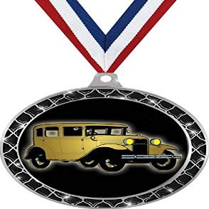 Antique Car Black Trellis Medal Silver, 2.5" Auto Show Prizes, Kids Car Show Trophy Medal Awards 50 Pack Prime