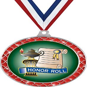 Honor Roll Red Trellis Medal Silver, 2.5" Honor Roll Prizes, Kids Honor Roll Trophy Medal Awards 50 Pack