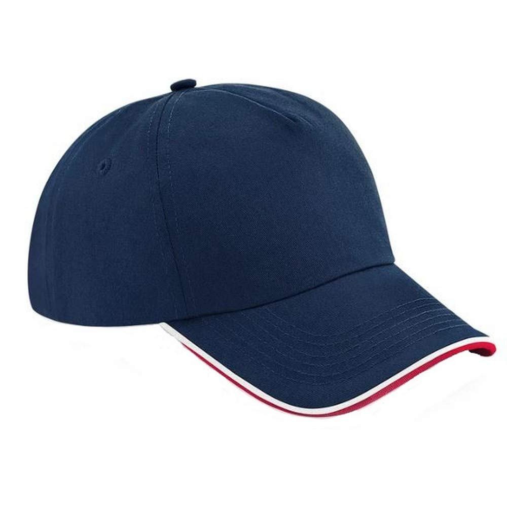 Beechfield Adults Unisex Authentic 5 Panel Piped Peak Cap (One Size) (French Navy/Classic Red/White)