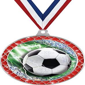 Soccer Red Trellis Medal Silver, 2.5" Youth Soccer Prizes, Kids Soccer Trophy Medal Awards 50 Pack
