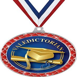 Graduation Red Trellis Medal Silver, 2.5" Graduate Valedictorian Prizes, Kids Valedictorian Trophy Medal Awards 10 Pack Prime