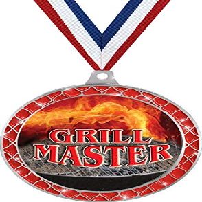Grill Master Red Trellis Medal Silver, 2.5" Grilling Competition Prizes, BBQ Trophy Medal Awards 50 Pack Prime