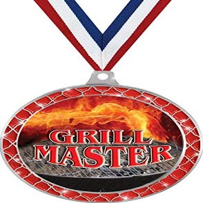 Grill Master Red Trellis Medal Silver, 2.5" Grilling Competition Prizes, BBQ Trophy Medal Awards 50 Pack Prime