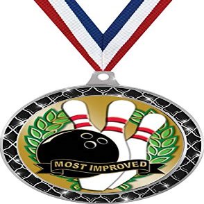Bowling Black Trellis Medal Silver, 2.5" Bowling Most Improved Prizes, Kids Bowling Trophy Medal Awards 50 Pack Prime