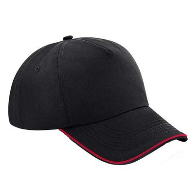 Beechfield Adults Unisex Authentic 5 Panel Piped Peak Cap (One Size) (Black/Classic Red)