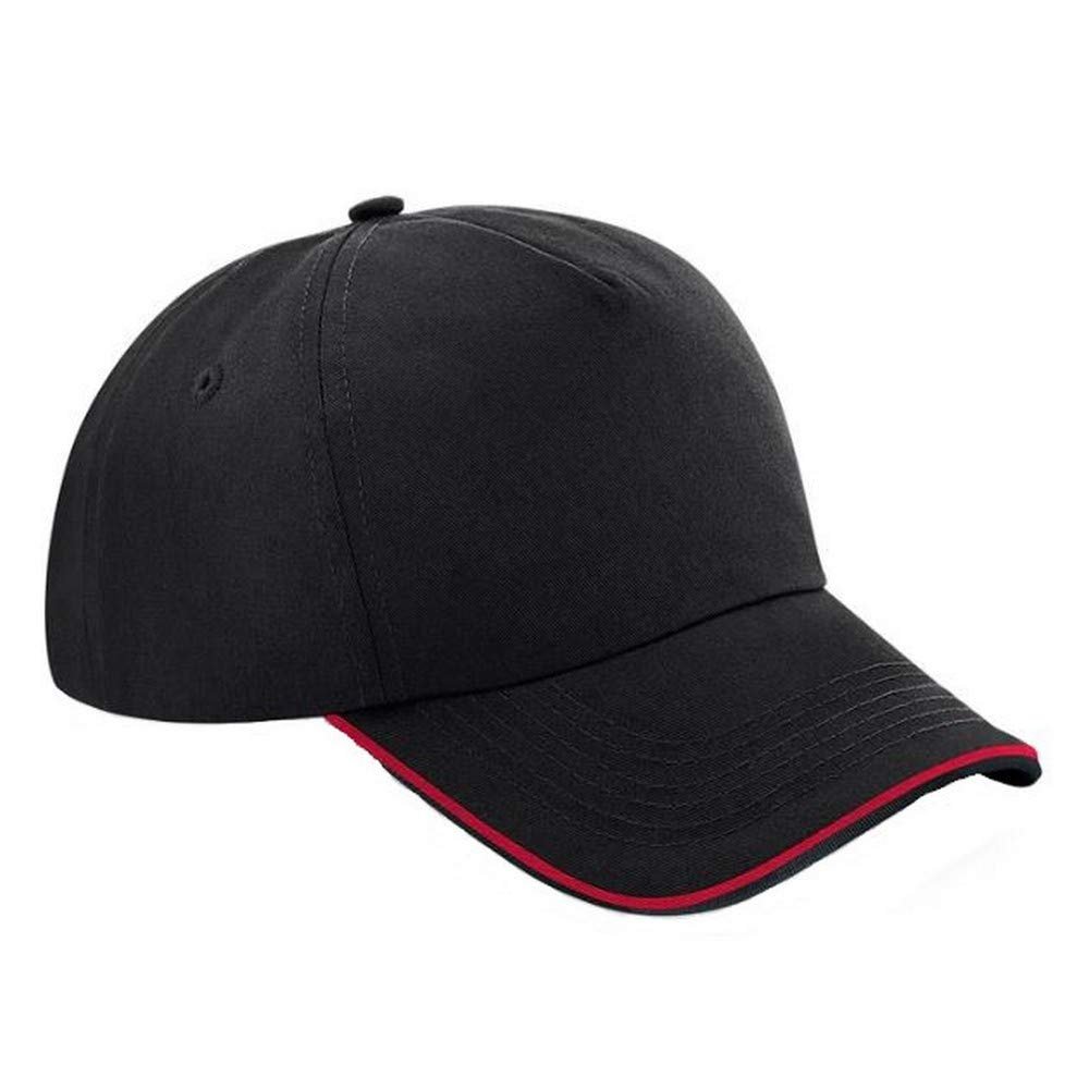Beechfield Adults Unisex Authentic 5 Panel Piped Peak Cap (One Size) (Black/Classic Red)