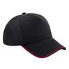 Beechfield Adults Unisex Authentic 5 Panel Piped Peak Cap (One Size) (Black/Classic Red) view 1