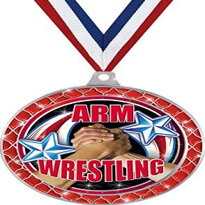 Arm Wrestling Red Trellis Medal Silver, 2.5" Wrestling Prizes, Kids Arm Wrestler Trophy Medal Awards 100 Pack Prime