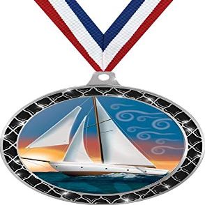 Sailboat Black Trellis Medal Silver, 2.5" Sailing Prizes, Kids Sailboat Trophy Medal Awards 100 Pack Prime