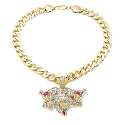 BLINGFACTORY Hip Hop Gold Plated Iced DRUG ADDICT Pendant & 11mm 18" 20" 24" Cuban Chain Bling Necklace (Pendant & 18" Chain Set)