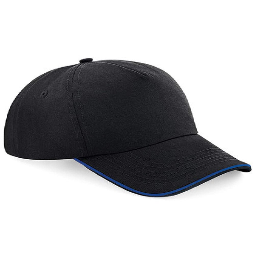 Beechfield Adults Unisex Authentic 5 Panel Piped Peak Cap (One Size) (Black/White)
