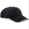 Beechfield Adults Unisex Authentic 5 Panel Piped Peak Cap (One Size) (Black/White) view 2