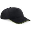 Beechfield Adults Unisex Authentic 5 Panel Piped Peak Cap (One Size) (Black/White) view 4