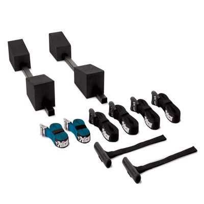 Pelican Adjustable Deluxe Foam Block Transport Roof Kayak Carrier Kit - Comes with Hood Trunk tie Down Loops and 6 tie Down Straps - Black/Turquoise