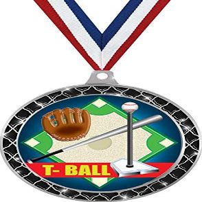 T-Ball Black Trellis Medal Silver, 2.5" Youth Baseball Tball Prizes, Kids T-Ball Trophy Medal Awards 50 Pack Prime