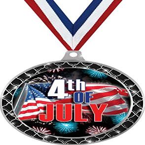 4th of July Black Trellis Medal Silver, 2.5" Fourth of July Prizes, Kids Holiday Trophy Medal Awards 50 Pack Prime