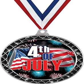 4th of July Black Trellis Medal Silver, 2.5" Fourth of July Prizes, Kids Holiday Trophy Medal Awards 50 Pack Prime