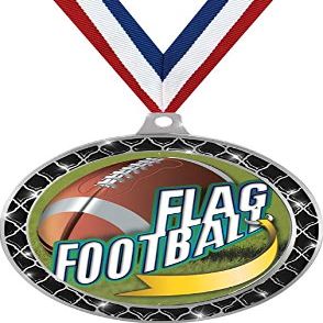 Flag Football Black Trellis Medal Silver, 2.5" Flag Football Prizes, Kids Flag Football Trophy Medal Awards 50 Pack Prime