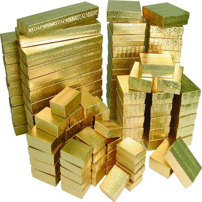 888 Display - Pack of 10 Boxes of 3 1/4" x 3 1/4" x 2" GoldFoil Cotton Filled Jewelry Boxes