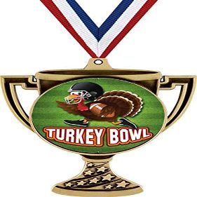 Turkey Bowl Trophy Cup Medal Gold, 3" Turkey Bowl Prizes, Kids Turkey Trophy Medal Awards 50 Pack Prime