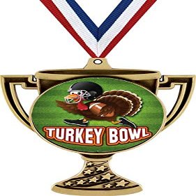 Turkey Bowl Trophy Cup Medal Gold, 3" Turkey Bowl Prizes, Kids Turkey Trophy Medal Awards 50 Pack Prime