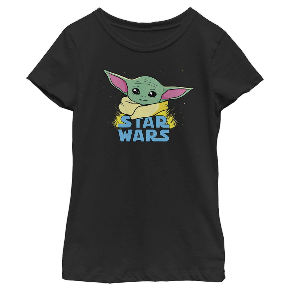Star Wars Girl's The Child Cartoon Shiny Eyes T-Shirt Black, Large