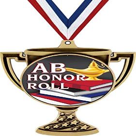 AB Honor Roll Trophy Cup Medal Gold, 3" Honor Roll Prizes, Kids AB Honor Roll Trophy Medal Awards 50 Pack Prime