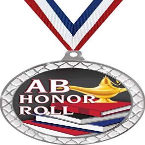 AB Honor Roll White Trellis Medal Silver, 2.5" Honor Roll Prizes, Kids AB Honor Roll Trophy Medal Awards 100 Pack Prime