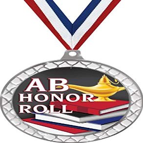 AB Honor Roll White Trellis Medal Silver, 2.5" Honor Roll Prizes, Kids AB Honor Roll Trophy Medal Awards 100 Pack Prime