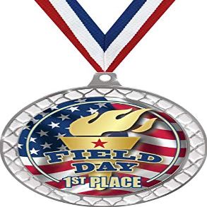 Field Day White Trellis Medal Silver, 2.5" 1st Place Field Day Prizes, Kids Field Day Trophy Medal Awards 50 Pack Prime