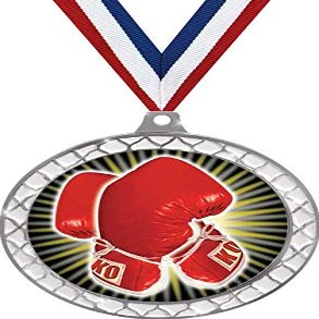 Boxing White Trellis Medal Silver, 2.5" Boxing Glove Prizes, Kids Boxing Trophy Medal Awards 50 Pack Prime