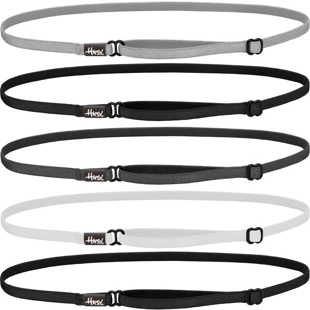 Hipsy Women's Elastic & Adjustable Stretchy Running Headband Multi Pack (Black/White/Charcoal/Black/Silver Elastic 5pk)